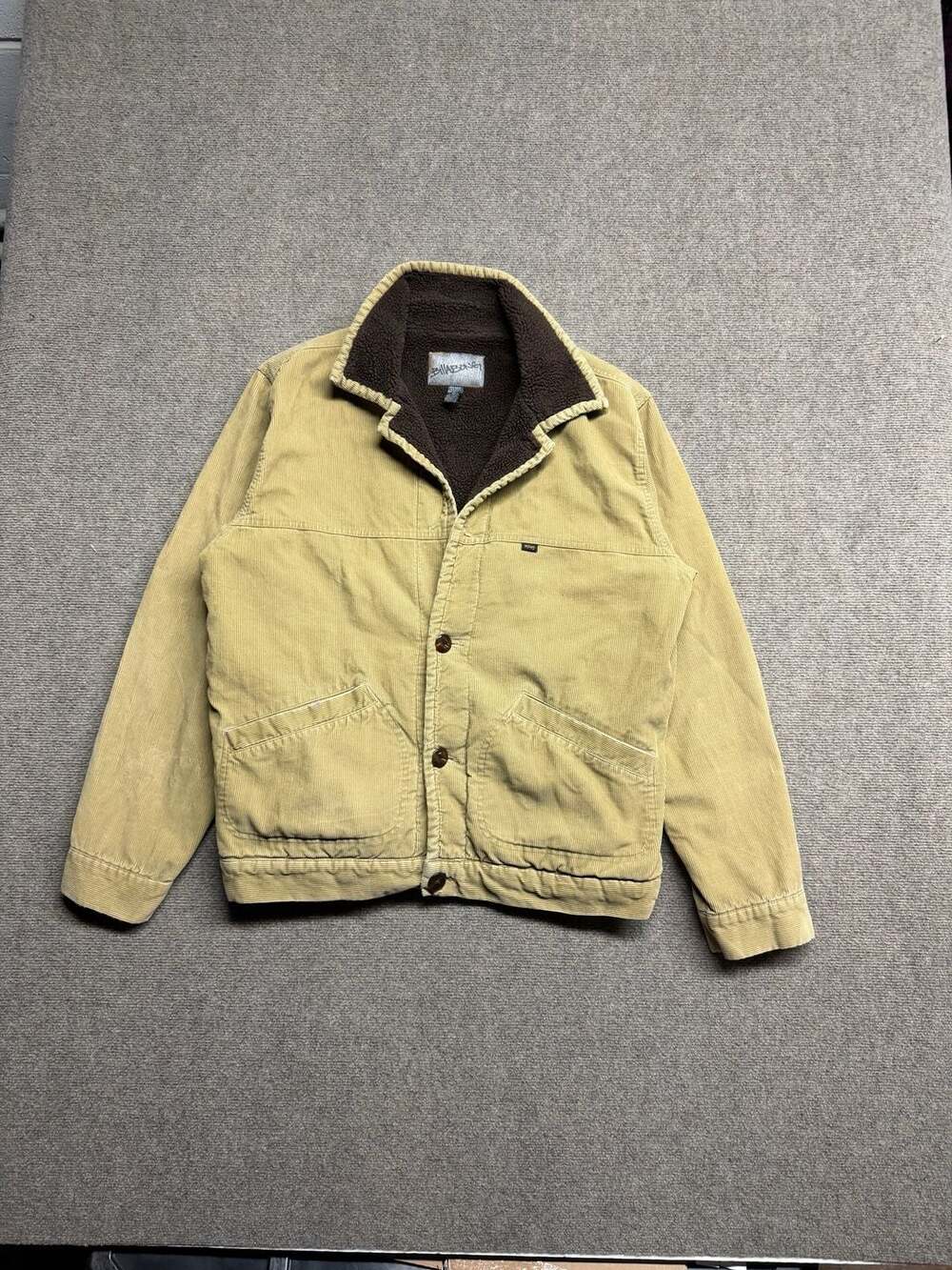 Billabong Vintage Corduroy Chore Jacket Sherpa Lined Khaki Beige XL